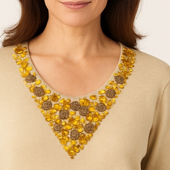 STORYBOOK KNIT Gold Metallic Embellished Sweater - Picture 3 of 11